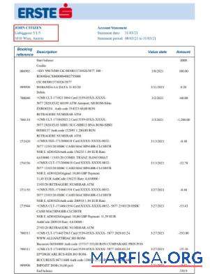 Realistic Austria Erste Group bank statement excel example